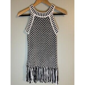 Whistles Crochet Sleeveless Top Sweater Small Boho Chunky Knit Fringe Modern